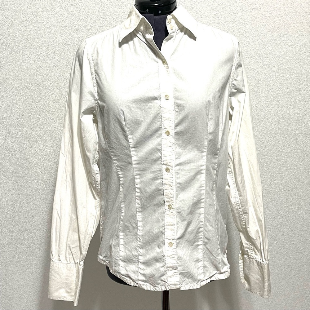 RE-5 100% Organic Cotton Woman White Long Sleeve Button Down Shirt Size M